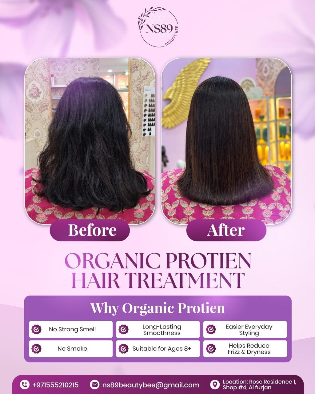 Organic protein hair treatment — before & after